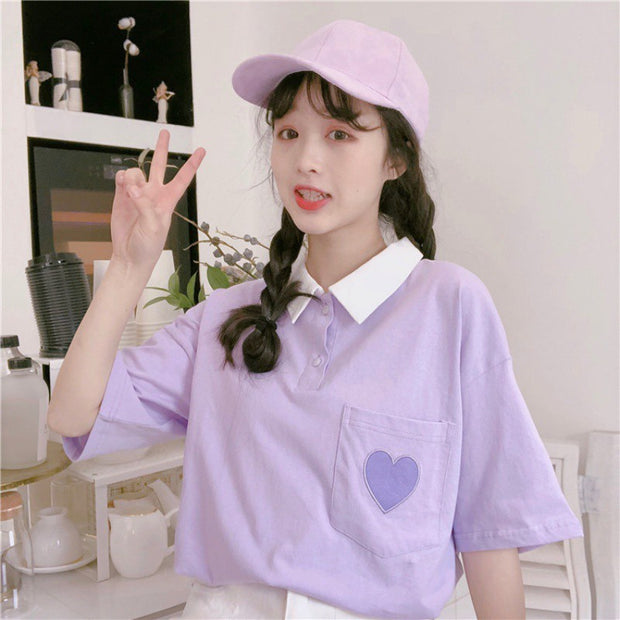 Loose Top Short-Sleeved T-Shirt Love POLO Shirt