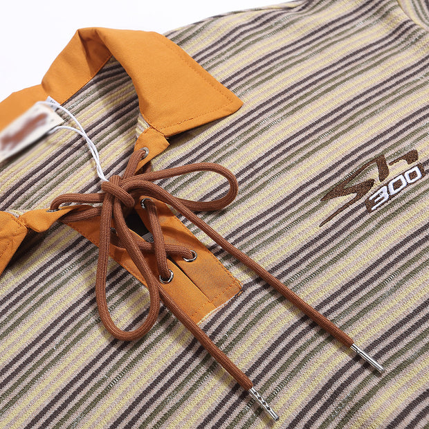 Loose Striped Polo Shirt Top