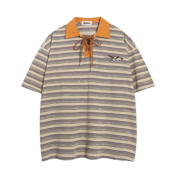 Loose Striped Polo Shirt Top