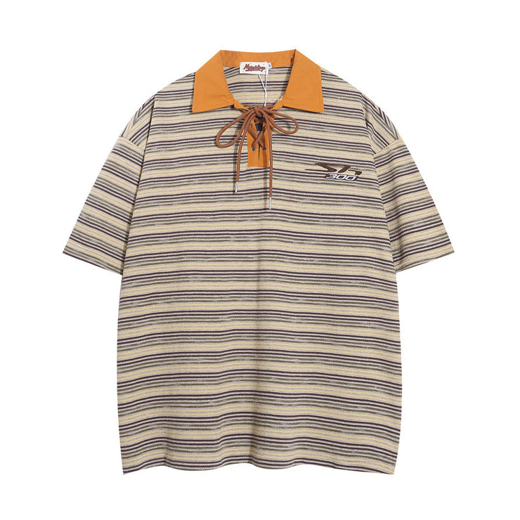 Loose Striped Polo Shirt Top