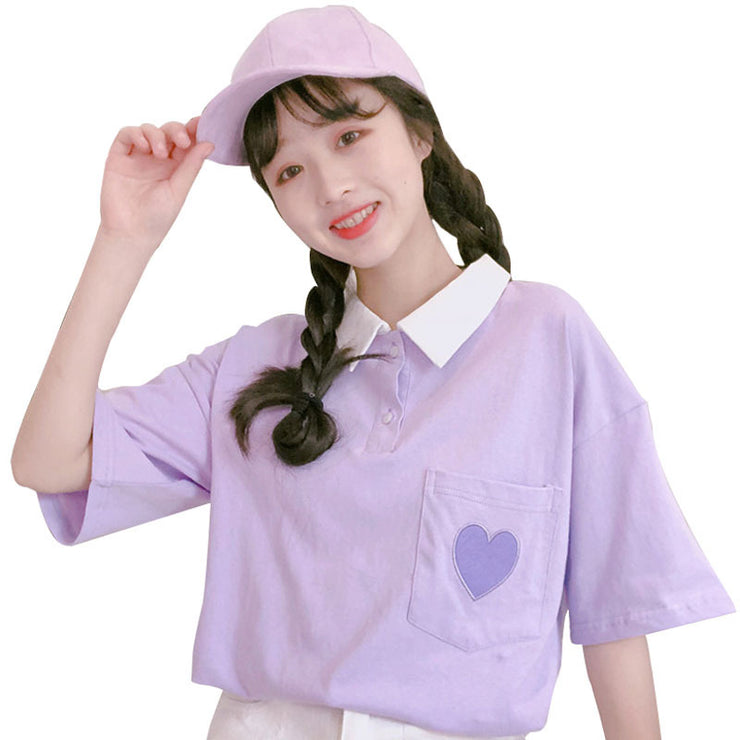 Loose Top Short-Sleeved T-Shirt Love POLO Shirt