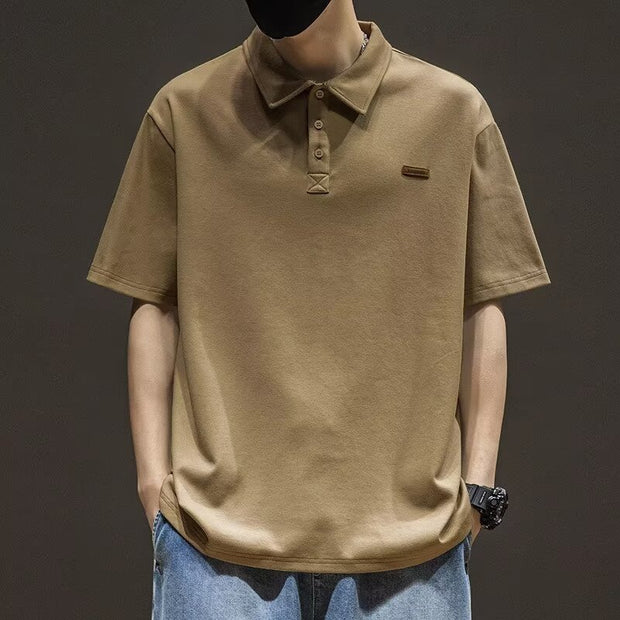 Casual Polo Collar T-shirt Top Loose Trendy Polo Shirt