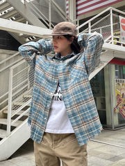 Retro Polo Shirt Plaid Long-sleeved Shirt Loose Worn Top
