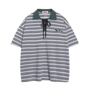 Loose Striped Polo Shirt Top