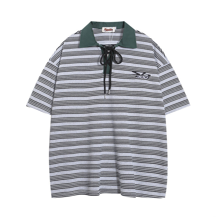 Loose Striped Polo Shirt Top