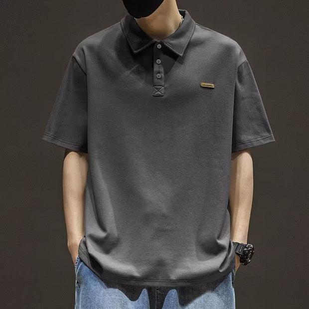 Casual Polo Collar T-shirt Top Loose Trendy Polo Shirt
